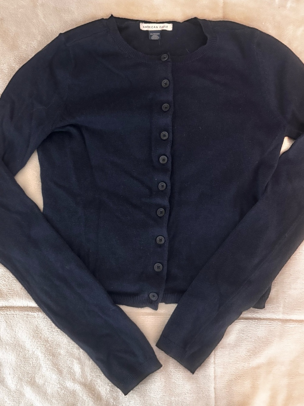 American Eagle Outfitters Navy Button-Front Crewneck Cardigan